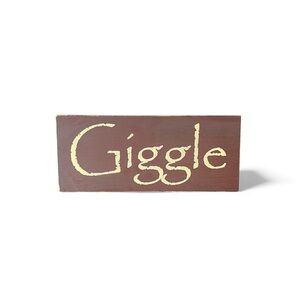 Vtg Wooden Distressed Rustic Giggle Sign Primitive Cottagecore Folk Art Decor